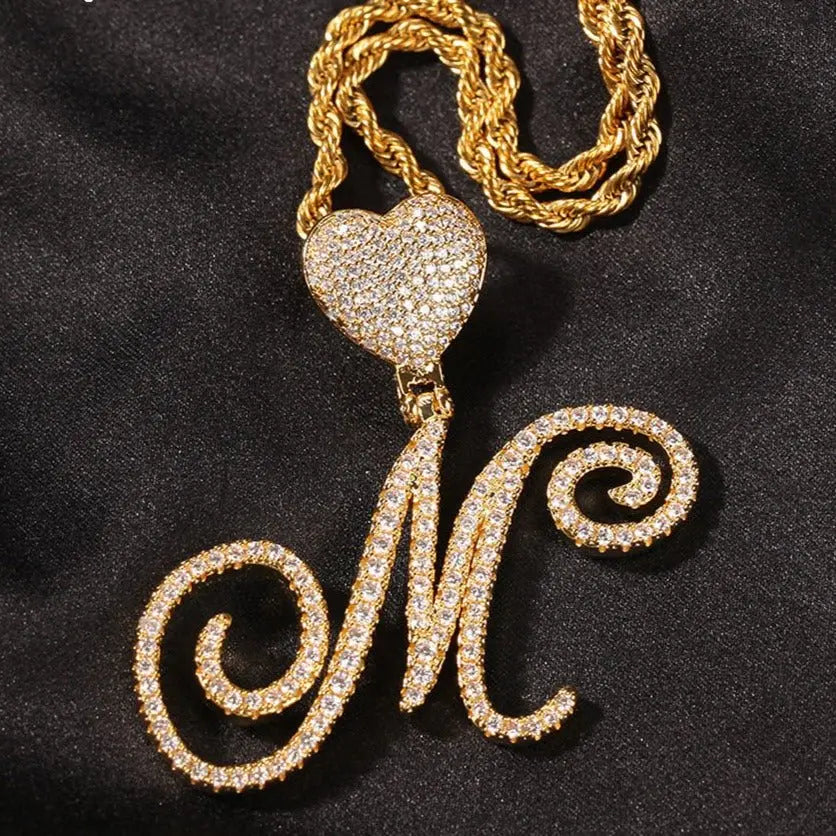 Zircon love button head floral letter pendant diamond hip hop pendant nowadaysfashion