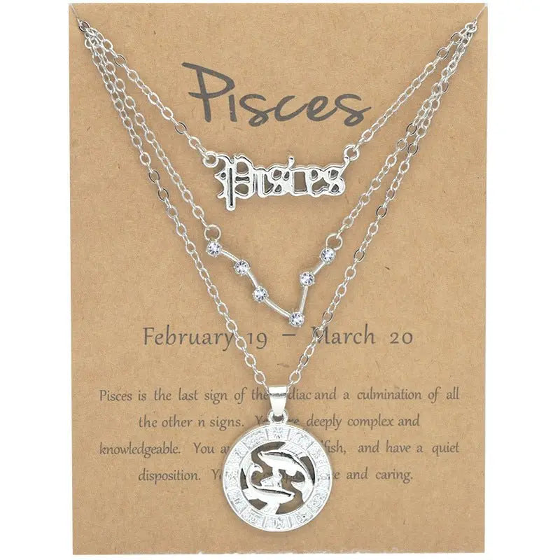 Zodiac Necklace Vintage English Star Image Pendant Three Piece Jewelry Set - Blade & Thread