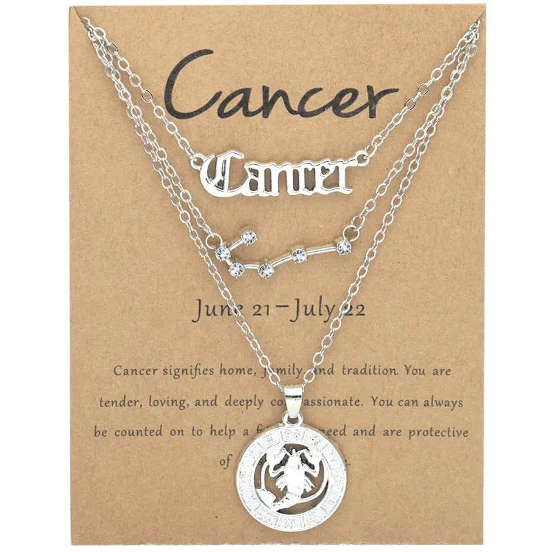 Zodiac Necklace Vintage English Star Image Pendant Three Piece Jewelry Set nowadaysfashion