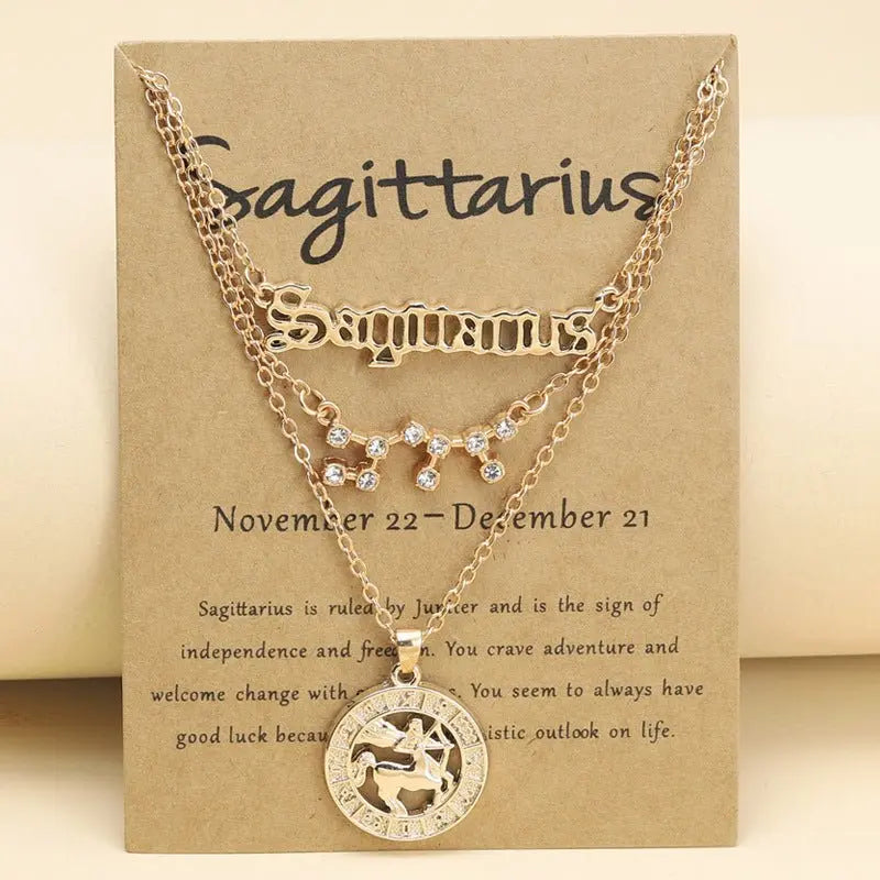 Zodiac Necklace Vintage English Star Image Pendant Three Piece Jewelry Set - Blade & Thread