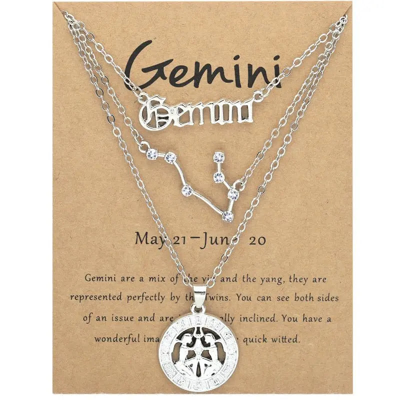 Zodiac Necklace Vintage English Star Image Pendant Three Piece Jewelry Set - Blade & Thread