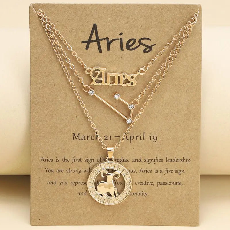 Zodiac Necklace Vintage English Star Image Pendant Three Piece Jewelry Set - Blade & Thread