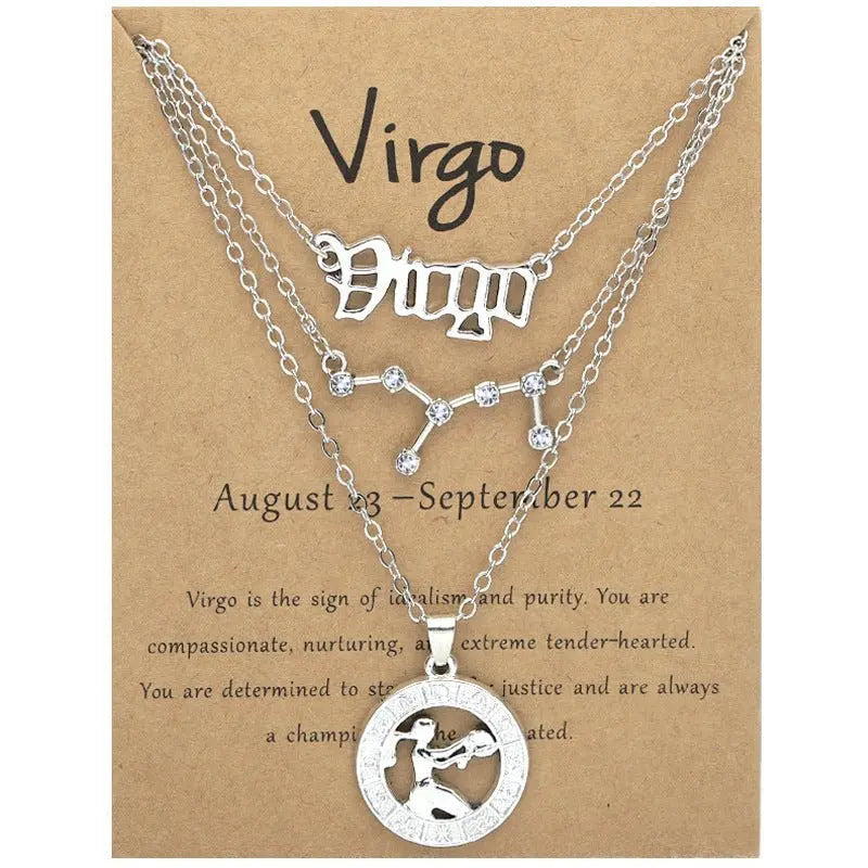 Zodiac Necklace Vintage English Star Image Pendant Three Piece Jewelry Set - Blade & Thread