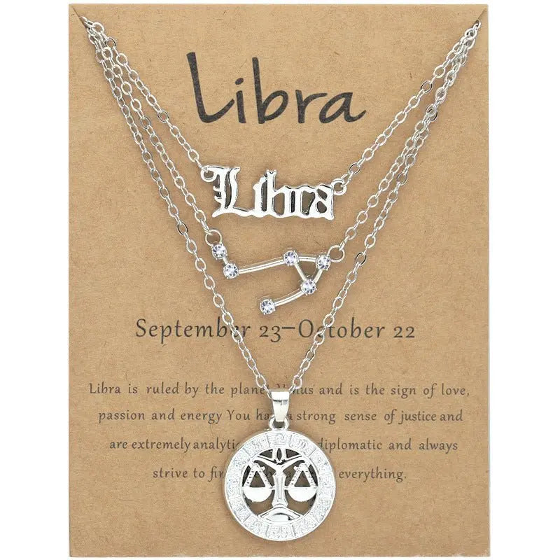 Zodiac Necklace Vintage English Star Image Pendant Three Piece Jewelry Set nowadaysfashion