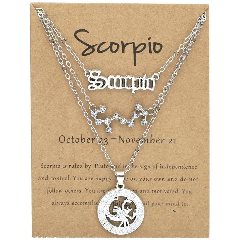 Zodiac Necklace Vintage English Star Image Pendant Three Piece Jewelry Set - Blade & Thread