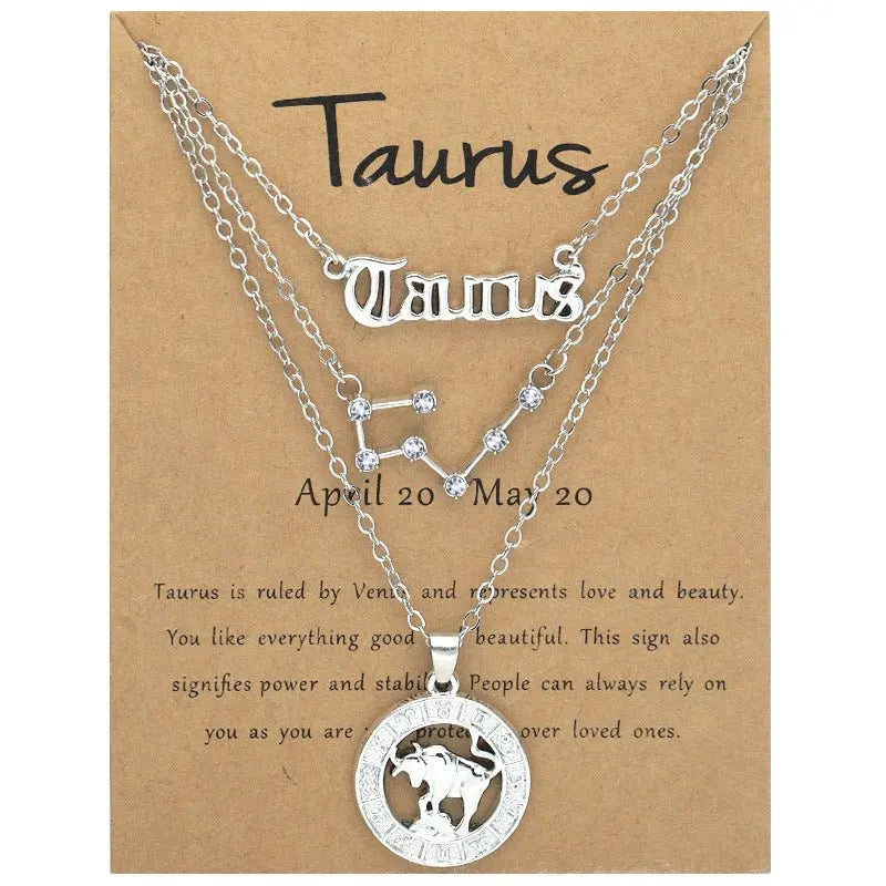 Zodiac Necklace Vintage English Star Image Pendant Three Piece Jewelry Set - Blade & Thread