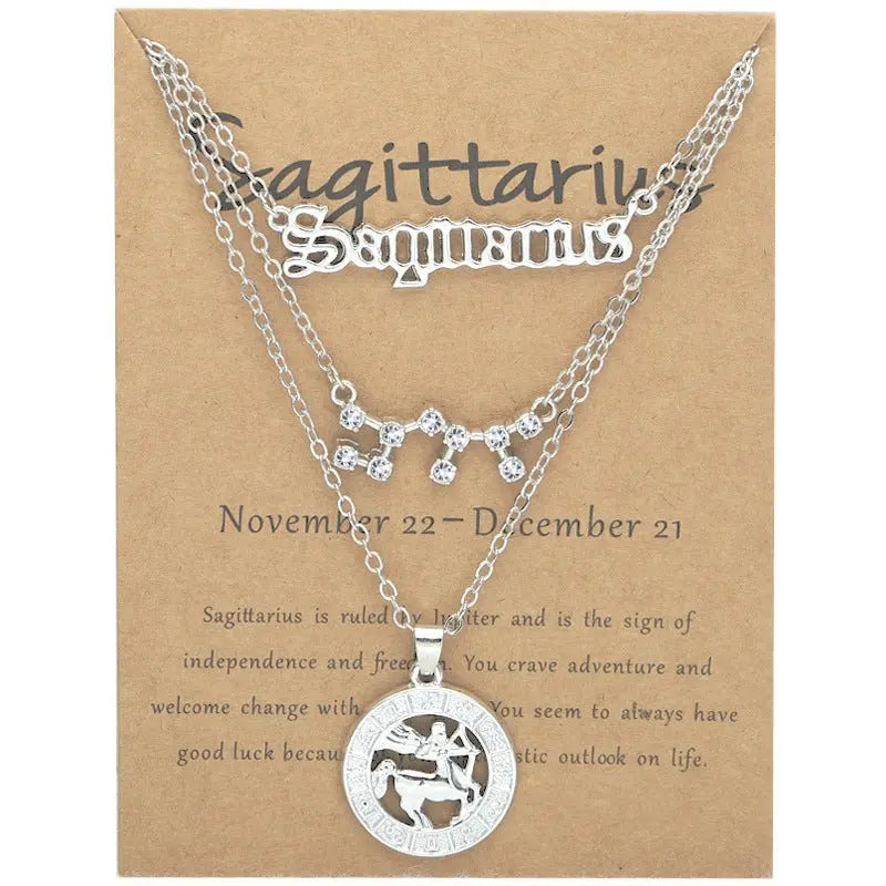 Zodiac Necklace Vintage English Star Image Pendant Three Piece Jewelry Set nowadaysfashion