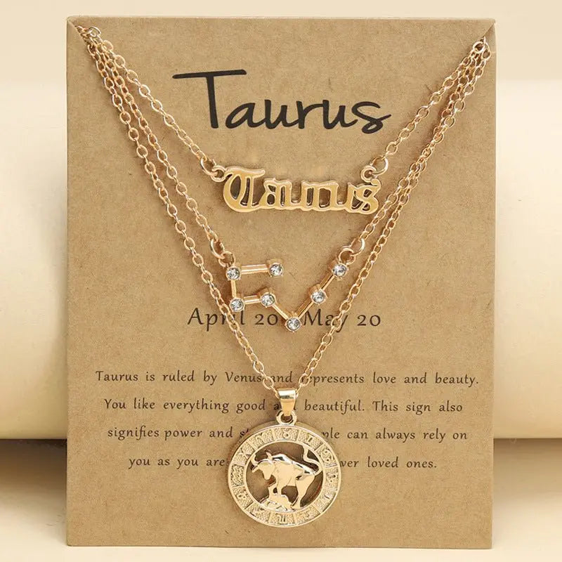 Zodiac Necklace Vintage English Star Image Pendant Three Piece Jewelry Set - Blade & Thread