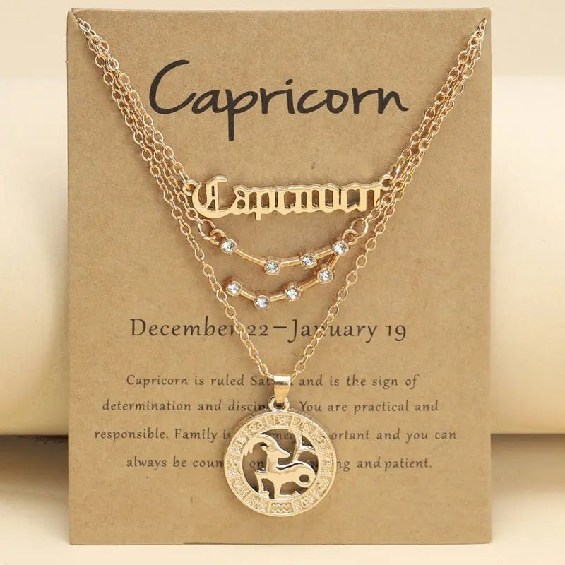 Zodiac Necklace Vintage English Star Image Pendant Three Piece Jewelry Set - Blade & Thread