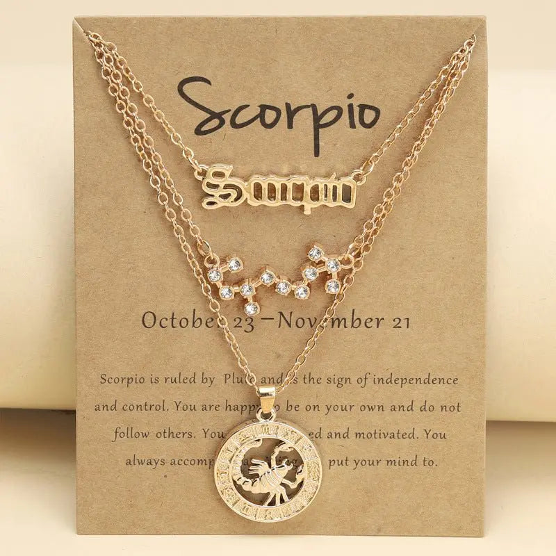 Zodiac Necklace Vintage English Star Image Pendant Three Piece Jewelry Set - Blade & Thread