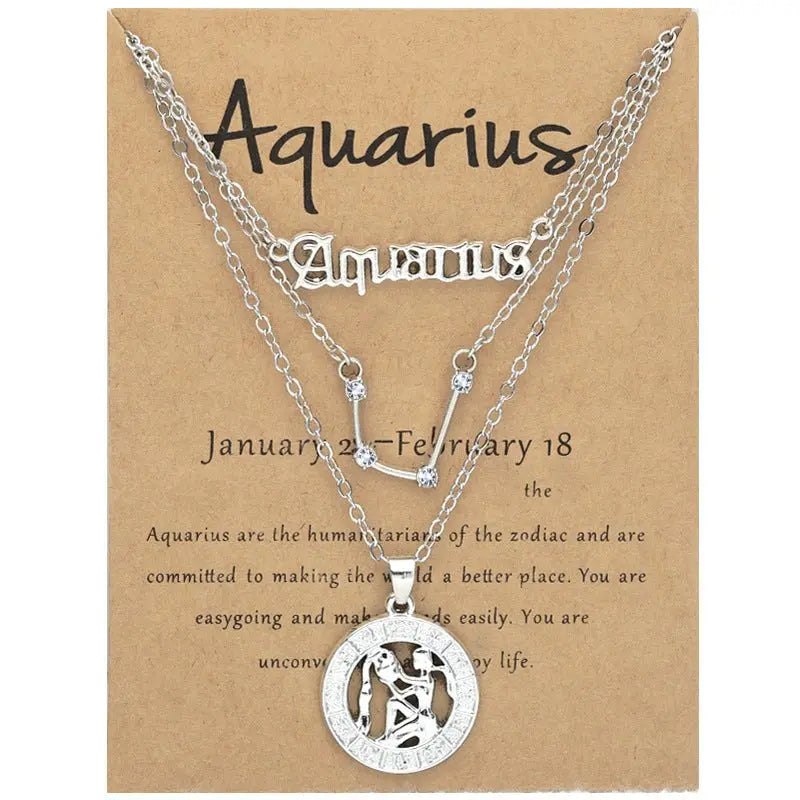 Zodiac Necklace Vintage English Star Image Pendant Three Piece Jewelry Set - Blade & Thread