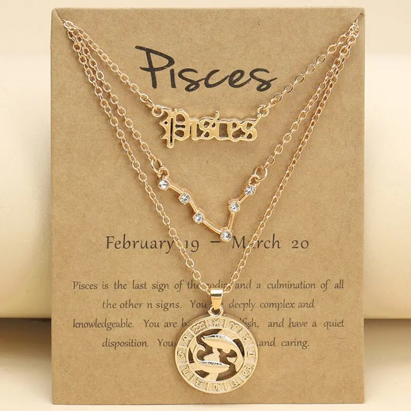 Zodiac Necklace Vintage English Star Image Pendant Three Piece Jewelry Set - Blade & Thread