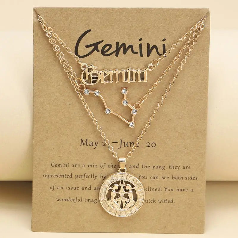 Zodiac Necklace Vintage English Star Image Pendant Three Piece Jewelry Set - Blade & Thread