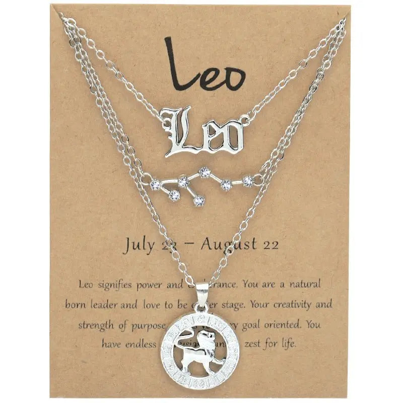 Zodiac Necklace Vintage English Star Image Pendant Three Piece Jewelry Set nowadaysfashion