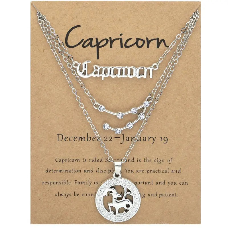 Zodiac Necklace Vintage English Star Image Pendant Three Piece Jewelry Set nowadaysfashion