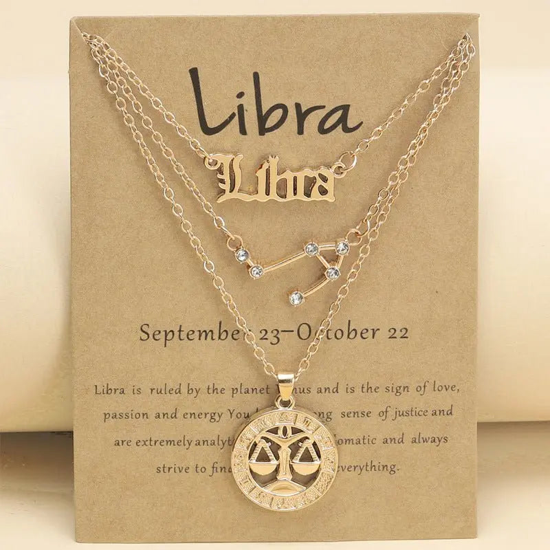 Zodiac Necklace Vintage English Star Image Pendant Three Piece Jewelry Set nowadaysfashion
