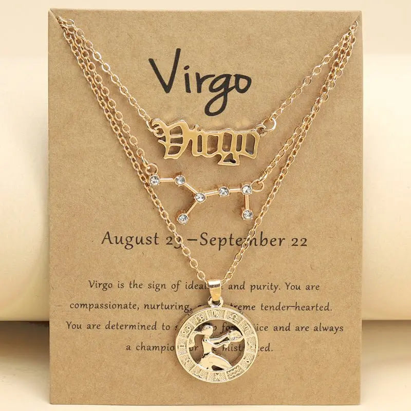 Zodiac Necklace Vintage English Star Image Pendant Three Piece Jewelry Set - Blade & Thread