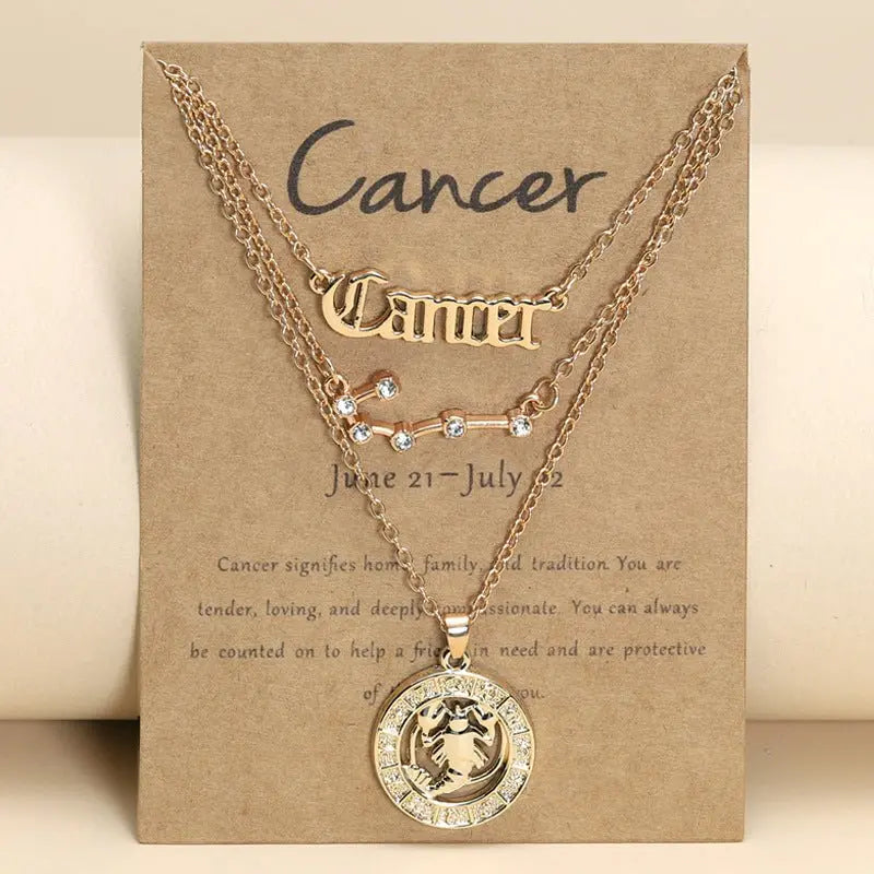 Zodiac Necklace Vintage English Star Image Pendant Three Piece Jewelry Set nowadaysfashion