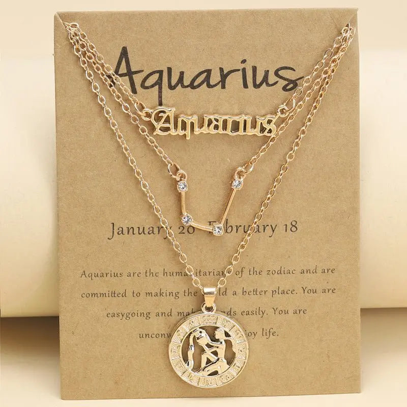 Zodiac Necklace Vintage English Star Image Pendant Three Piece Jewelry Set - Blade & Thread